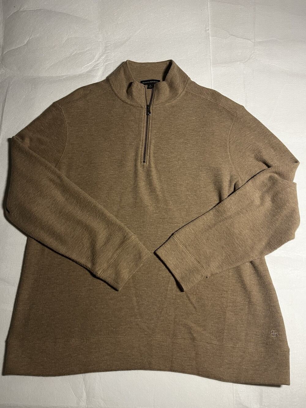 Banana Republic Men’s XL Quarter Zip Pullover Sweater Tan Waffle Knit Mock Neck